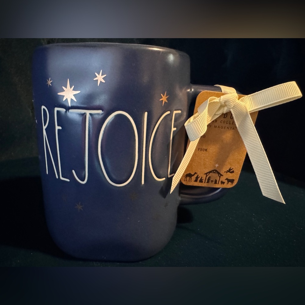 ⭐️ Rae Dunn 'Rejoice' Mug with Star Accents Beautiful dark navy blue